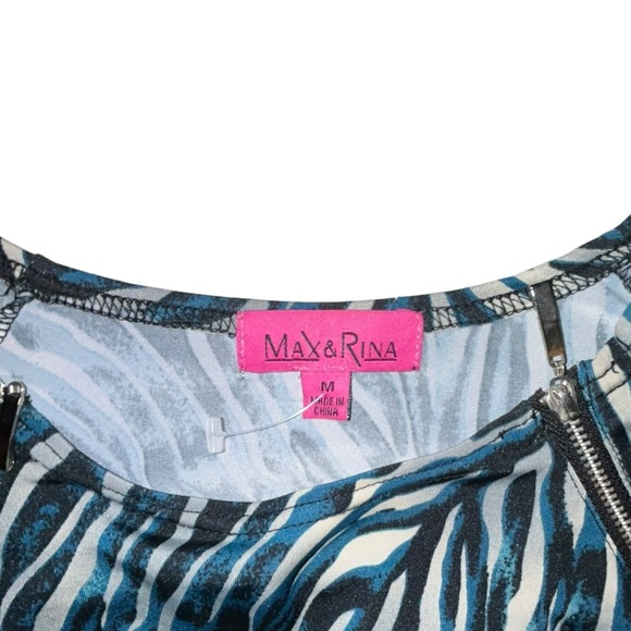 MAX & RINA Womens M Animal Print Long Sleeve Zipper Accent Ruched Top - Picture 5 of 11
